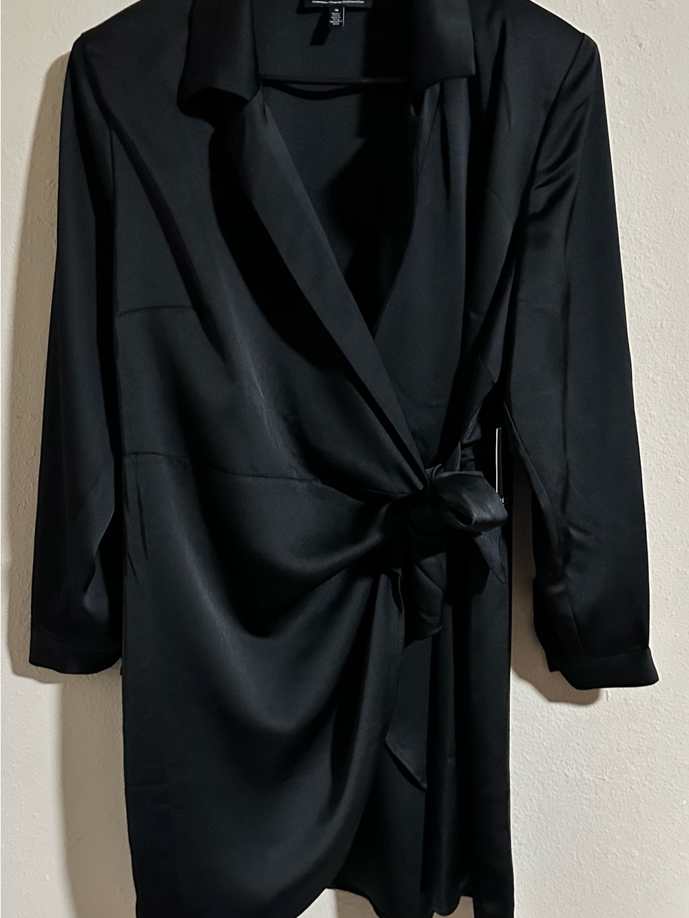 Eloquii Black Satin Long Sleeve Wrap Dress with Side Tie NWT